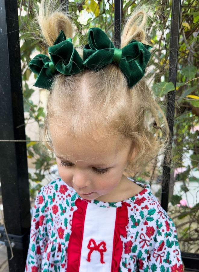 Wee Ones Girls' Classic Velvet Hair Bow on a WeeStay No-Slip Hair Clip, Satin Lining, For All Hair Types, Mini, Forest Green - Image 2